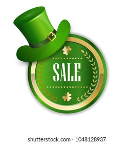 Saint Patricks Day Sale Sticker Decorated With Green Leprechaun Hat Isolated Discount Tag