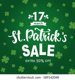 Saint Patrick's Day Sale. Typography banner template. Vector Illustration