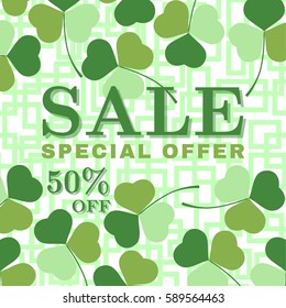 Saint Patrick's Day Sale. Typography banner template. Vector Illustration. EPS 10