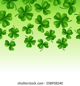 Saint Patricks Day seamless border. Green clover shamrock and the four-leaf.