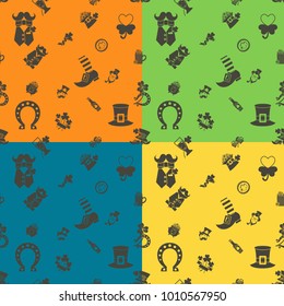Saint Patricks Day Seamless Pattern. Four Background in Different Colors. Vector. Clean Work Minimum Points
