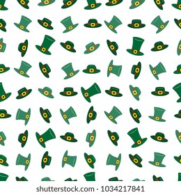 Saint Patrick's day seamless pattern with green leprechaun hats on a white background