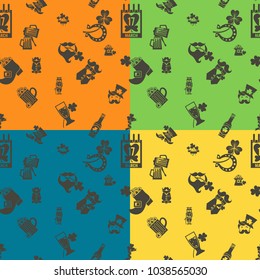 Saint Patricks Day Seamless Pattern. Four Background in Different Colors. Vector. Clean Work Minimum Points