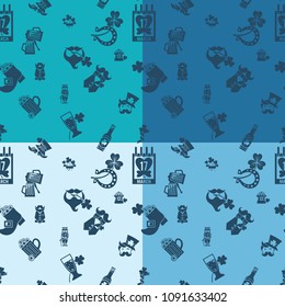 Saint Patricks Day Seamless Pattern. Four Background in Different Colors. Vector. Clean Work Minimum Points