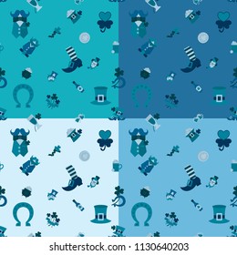 Saint Patricks Day Seamless Pattern. Four Background in Different Colors. Vector. Clean Work Minimum Points