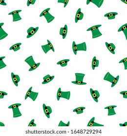 Saint Patrick's day seamless pattern with green Leprechaun hats on a white background. Falt cartoon vector illustration easy to edit and customize. EPS 10