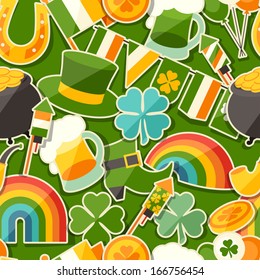 Saint Patrick's Day seamless pattern with stickers.