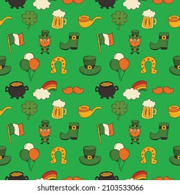 Saint patricks day seamless pattern on green background. vector Illustration.