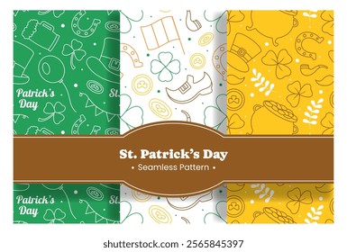 Saint Patrick's Day Seamless Pattern Design Featuring Decorative Elements in a Hand Drawn Cartoon Flat Style Illustration