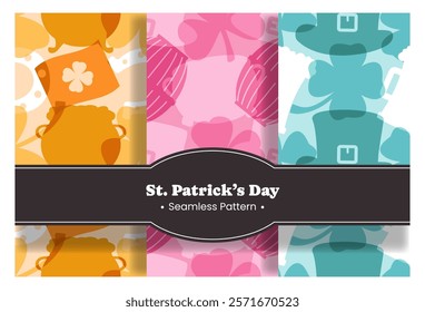 Saint Patrick's Day Seamless Pattern Design Featuring Hand Drawn Decorative Elements in a Cartoon Flat Style Illustration