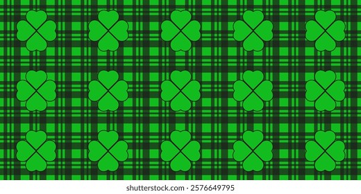 Saint Patrick's Day Seamless Pattern template design. Clovers background on the Geometric backdrop. Quatrefoil lucky vector wall textile cover print. EPS 10