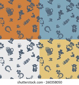 Saint Patrick's Day Seamless Pattern. Four Background in Different Colors. Vector. Clean Work Minimum Points.