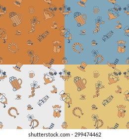 Saint Patricks Day Seamless Pattern. Four Background in Different Colors. Vector. Clean Work Minimum Points
