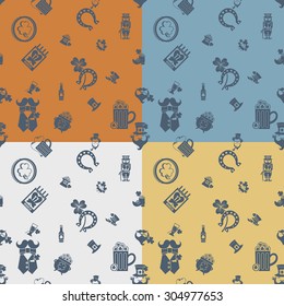 Saint Patricks Day Seamless Pattern. Four Background in Different Colors. Vector. Clean Work Minimum Points