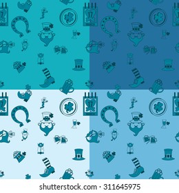 Saint Patricks Day Seamless Pattern. Four Background in Different Colors. Vector. Clean Work Minimum Points