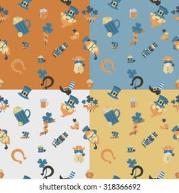 Saint Patricks Day Seamless Pattern. Four Background in Different Colors. Vector. Clean Work Minimum Points