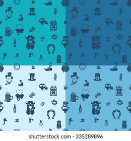 Saint Patricks Day Seamless Pattern. Four Background in Different Colors. Vector. Clean Work Minimum Points