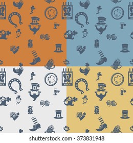 Saint Patricks Day Seamless Pattern. Four Background in Different Colors. Vector. Clean Work Minimum Points