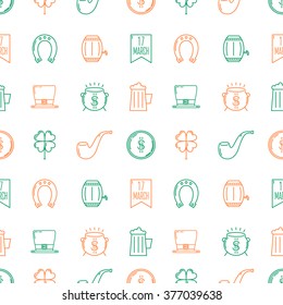 Saint Patrick's Day seamless pattern with line icons. Vector illustration.