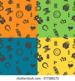 Saint Patricks Day Seamless Pattern. Four Background in Different Colors. Vector. Clean Work Minimum Points