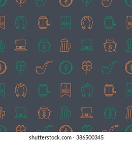 Saint Patrick's Day seamless pattern with line icons. Vector illustration.