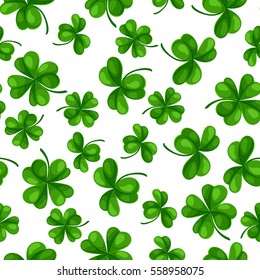 Saint Patricks Day seamless pattern. Green clover shamrock and the four-leaf.