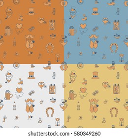 Saint Patricks Day Seamless Pattern. Four Background in Different Colors. Vector. Clean Work Minimum Points