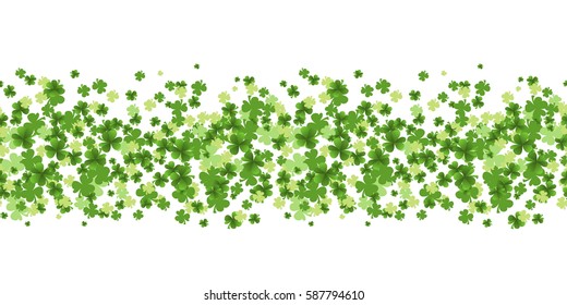 Saint Patrick's Day seamless pattern with Green Leaf Clovers on White Background. Luck and success symbols. Vector illustration.