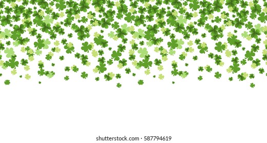 Saint Patrick's Day seamless pattern with Green Leaf Clovers on White Background. Luck and success symbols. Vector illustration.