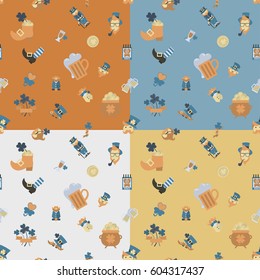 Saint Patricks Day Seamless Pattern. Four Background in Different Colors. Vector. Clean Work Minimum Points