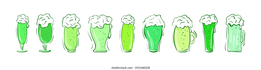 Saint Patrick's Day - set of green beer glasses. Isolated