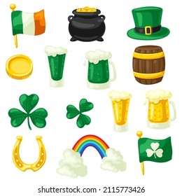 Saint Patricks Day set. Holiday illustration of Irish national items.