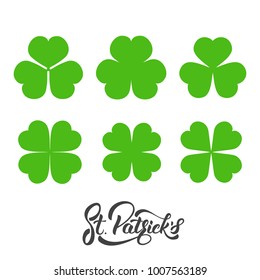 Saint Patrick's Day. Set of irish clovers, shamrock leaves. St. Patricks Day decoration elements