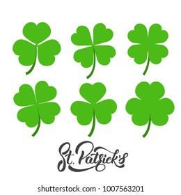 Saint Patrick's Day. Set of irish clovers, shamrock leaves. St. Patricks Day decoration elements