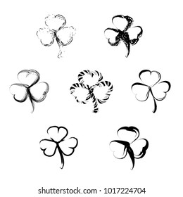 Saint Patrick's Day. Set of irish clovers, shamrock leaves. St. Patricks Day decoration elements