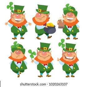 Saint Patrick's Day. Set of Leprechauns. Isolated. Cartoon vector illustration