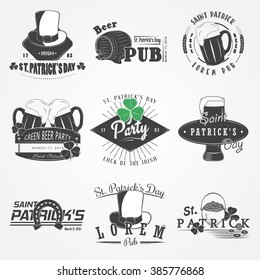 Saint Patrick's Day set. Luck of the Irish. Detailed elements. Typographic labels, stickers, logos and badges. Flat vector illustration