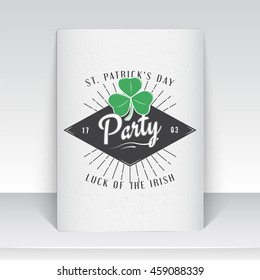 Saint Patricks Day set. Luck of the Irish. Detailed elements. Typographic labels, stickers, logos and badges. Sheet of white paper. Flat vector illustration