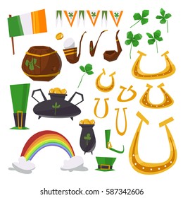 Saint Patrick's Day set of vector icons illustration. Cartoon style.