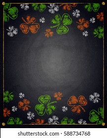 Saint Patricks Day Shamrock on chalkboard background. Vector illustration