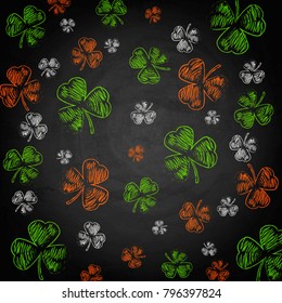 Saint Patricks Day Shamrock on chalkboard background. Vector illustration