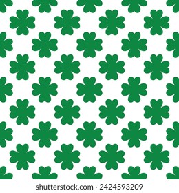 Saint Patricks Day shamrock seamless pattern. Green clover leaves on white background. St. Patricks Day backdrop. Vector template for fabric, textile, wallpaper, wrapping paper, etc.