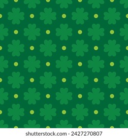 Saint Patricks Day shamrock seamless pattern. Green clover leaves on white background. St. Patricks Day backdrop. Vector template for fabric, textile, wallpaper, wrapping paper, etc