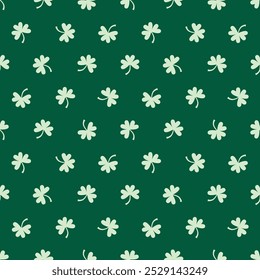 saint patricks day shamrock seamless pattern, white clover leaves on dark green background