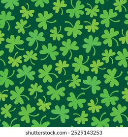 saint patricks day shamrock seamless pattern, seamless pattern of clover leaves on dark green background