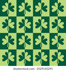 saint patricks day shamrock seamless pattern, plaid clover leaves