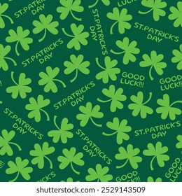 saint patricks day shamrock seamless pattern, seamless pattern of colored clover leaves on a dark green background