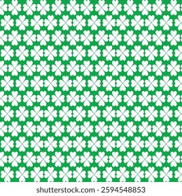 Saint Patricks Day shamrock seamless pattern. Green clover leaves on white background. St. Patricks Day backdrop.