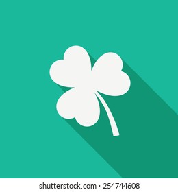 Saint Patrick's day simple background with basic icon of shamrock for luck in modern flat design and long shadow. Eps10 vector illustration