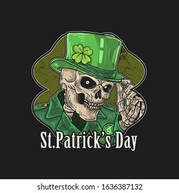 saint patrick's day skeleton green hat with clover